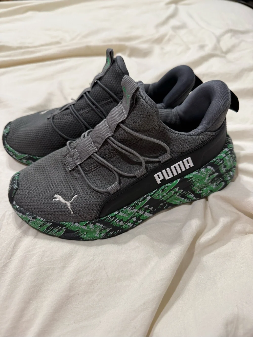 Puma Wired AC Boys Gray & Green Athletic Sneakers Shoes Size 2C Youth